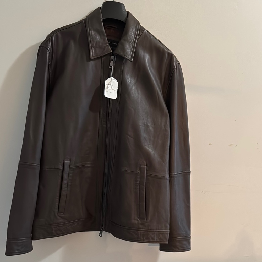 Paul Fredrick Men’s Dark Chocolate Brown Leather Bomber Jacket - excellent cond.